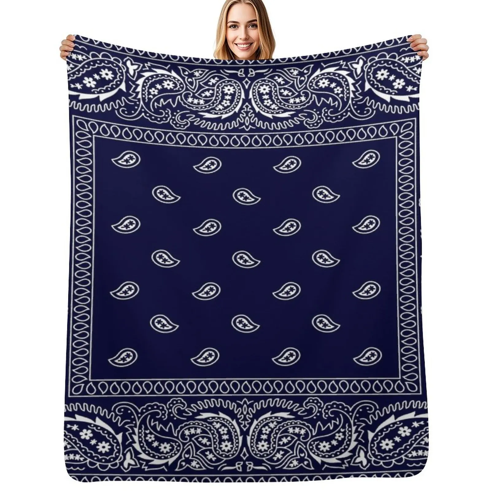 Bandana - Navy Blue Throw Blanket for sofa Soft Plaid Summer blankets ands Summer Beddings Flannel Fabric Blankets