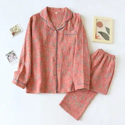 2026 Spring and Autumn New Women's Pajamas Long Sleeve Long Pants Two Piece Set 100% Cotton Large Casual Printing Homewear Set