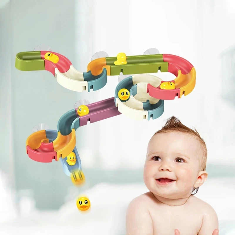 

Baby Bath Toys Bathroom Duck DIY Track Bathtub Kids Play Water Games Tool Tracks Assembling Bathing Shower Wall Suction Set