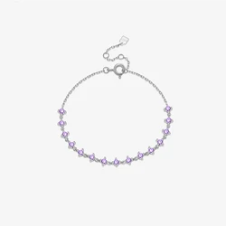 VEWANT 925 Sterling Silver Gold Round Purple Zircon Bracelet Thin Chain Graceful Wedding Anniversary Fine Gift Women Jewelry