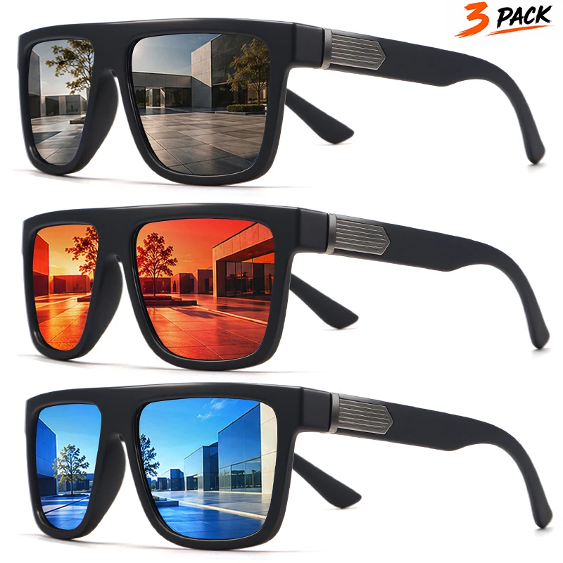 1 Stück/3 Stück Quadratische Polarisierte Sonnenbrille für Herren UV400 Blendschutz Sportbrille zum Fahren, Angeln, Radfahren und für Outdoor-Aktivitäten