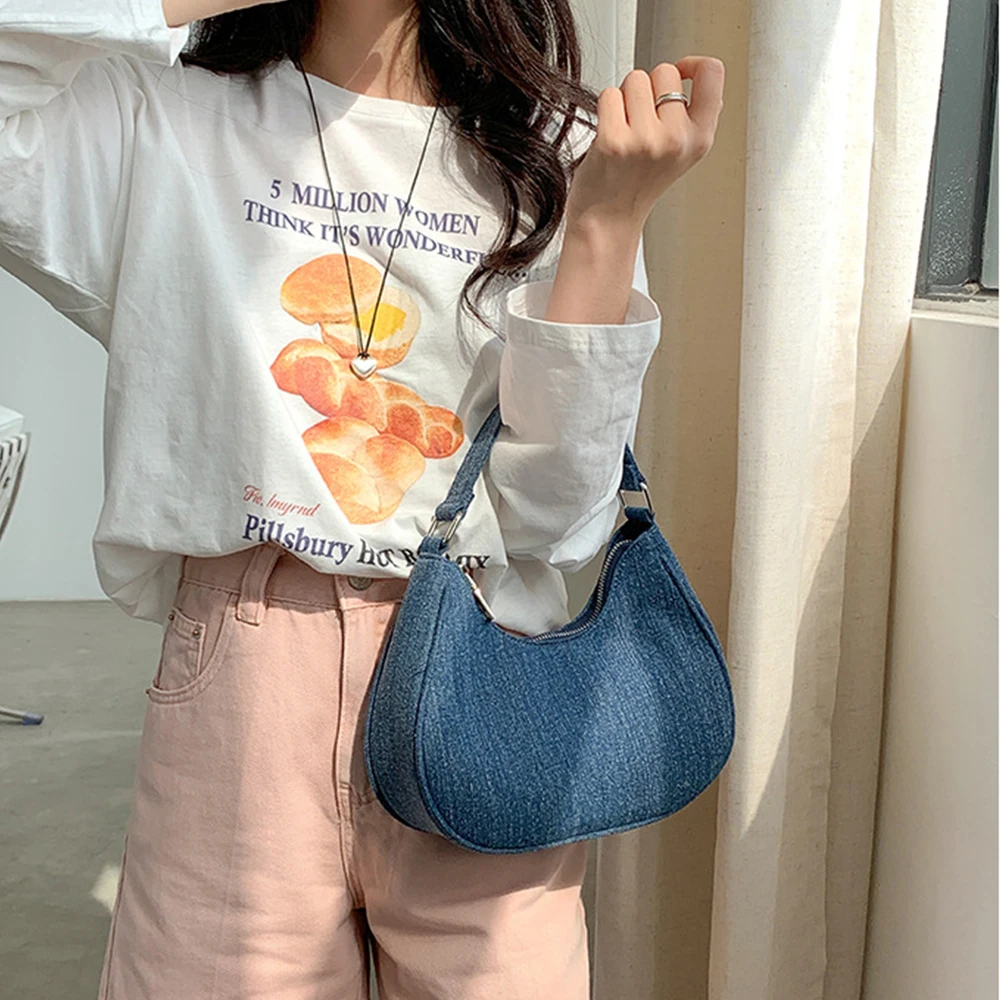 Fashion Denim Women\'s Designer Handbags Canvas Shoulder Bag Small Phone Flap Purses High Quality Armpit Bags for Women 2024 New