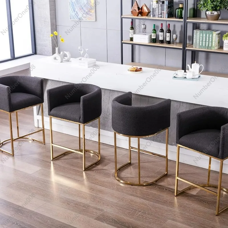 Modern Counter Height Linen Fabric Upholstered Counter Stool Set of 4 29 inch Kitchen Island Stool with Gold Metal Frame