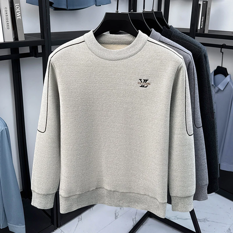 سترة مطرزة بأحرف فاخرة من العلامة التجارية المصممة عالية الجودة من القطيفة للخريف والشتاء الدافئ المريح للرجال بلوفر محبوك برقبة دائرية #6