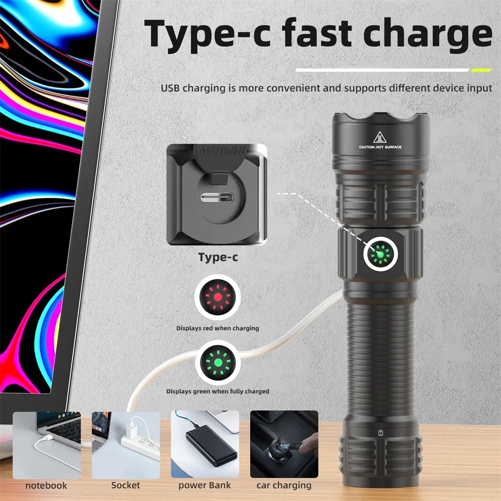 Newly upgraded powerful LED flashlight USB charging torch light super long distance flashlight tactical lantern light camping