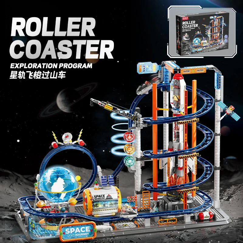 Feimibox New 1918pcs Building Blocks Electric Rail Roller Coaster Splicing Model Rocket Assembly Toys Puzzle Ornaments Gifts