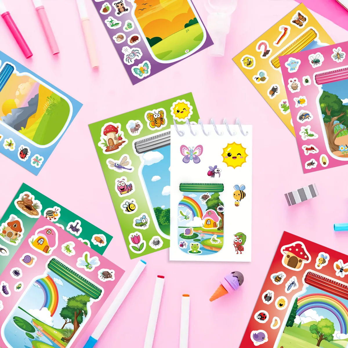 8/16PCS Cartoon Outdoor Bottle World Puzzle Stickers Animal Fun Landscape Stickers