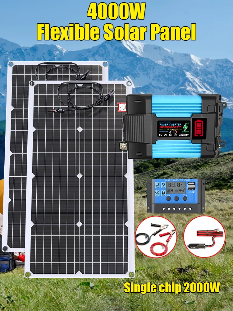 4000W Flexible Solar Panel Kit Complete System With 2000W Inverter Charge Controller For Rv Camping Car Home