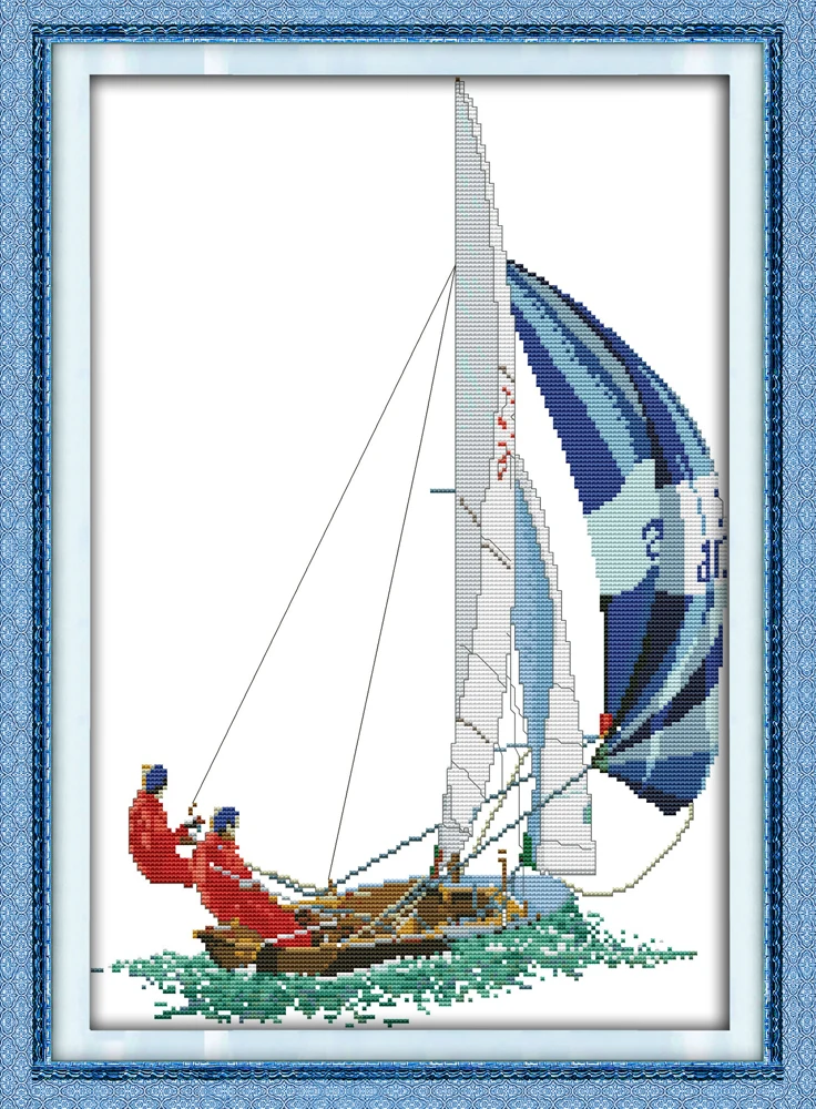 Cross-stitch Complete Set Sailing Competition Kit Stamped Printed Counted Unprinted Cloth DMC Needlework Home Decor