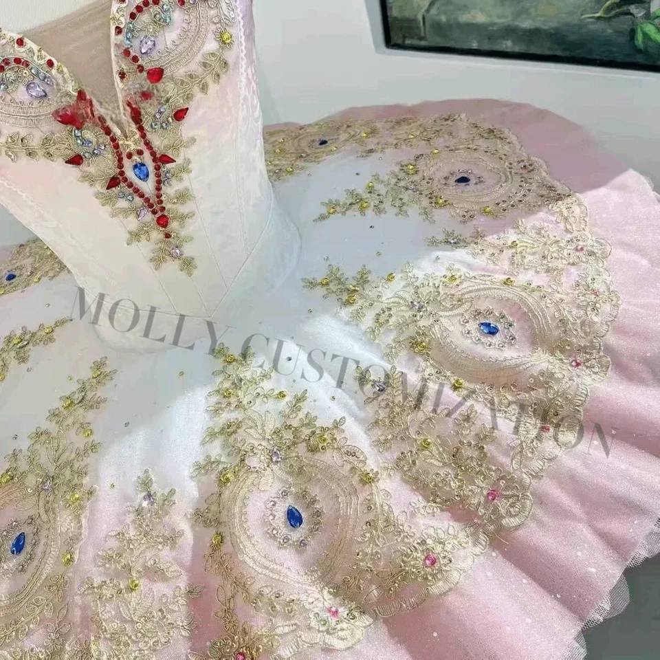 Hochwertiger, neuer, maßgefertigter TUTU-Rock mit rosa Farbverlauf im Stil der Dornröschen-Feenpuppe für Ballettwettbewerbe und Aufführungen für Erwachsene und Kinder. – Detail 4