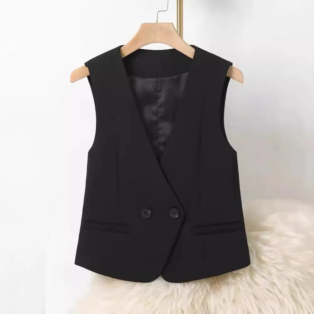 

Женская укороченная куртка Slim Fit с V-образным вырезом, на двух пуговицах, весна-осень 2024, новый стиль, модная, однотонная, из полиэстера