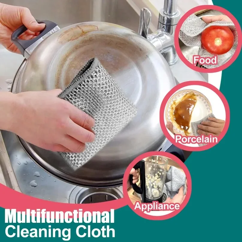 

Thickened Steel Wire Cleaning Cloth Non-Scratch Double-layer Single-Layer Iron Microfiber Mesh Dishrag Washing Kitchen Towel