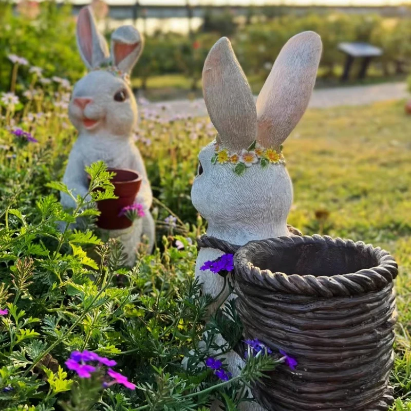 

Holding Basin Rabbit Resin Succulent Planter Outdoor Cartoon Rabbit Statue Whimsical Lawn Ornament Weatherproof Yard Art Decor