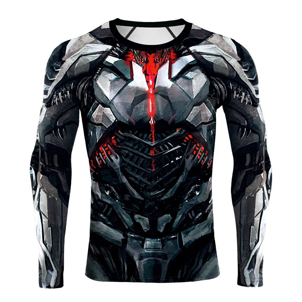 Movie Superhero Cyber Punk Mechanical Armor Cosplay 3D T-Shirt Shirt Costume Men's Running Gym Fitness Tops Long Sleeve Shorts