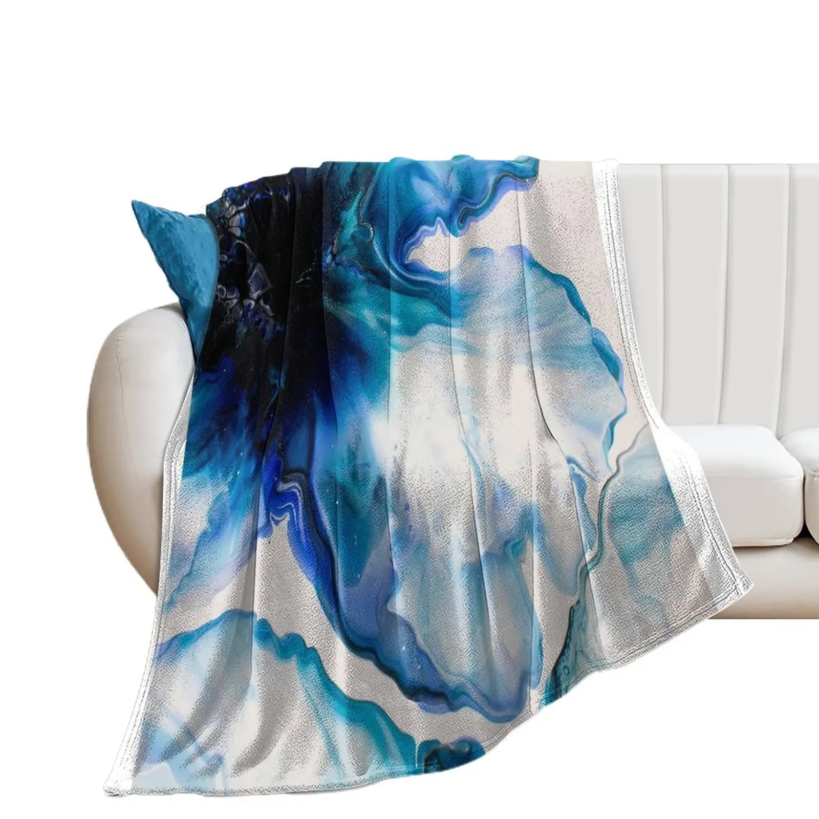 Beautiful Iris Flower Abstract Fluid Art Acrylic Pour Design Throw Blanket Sofa Bed Fashionable Blankets