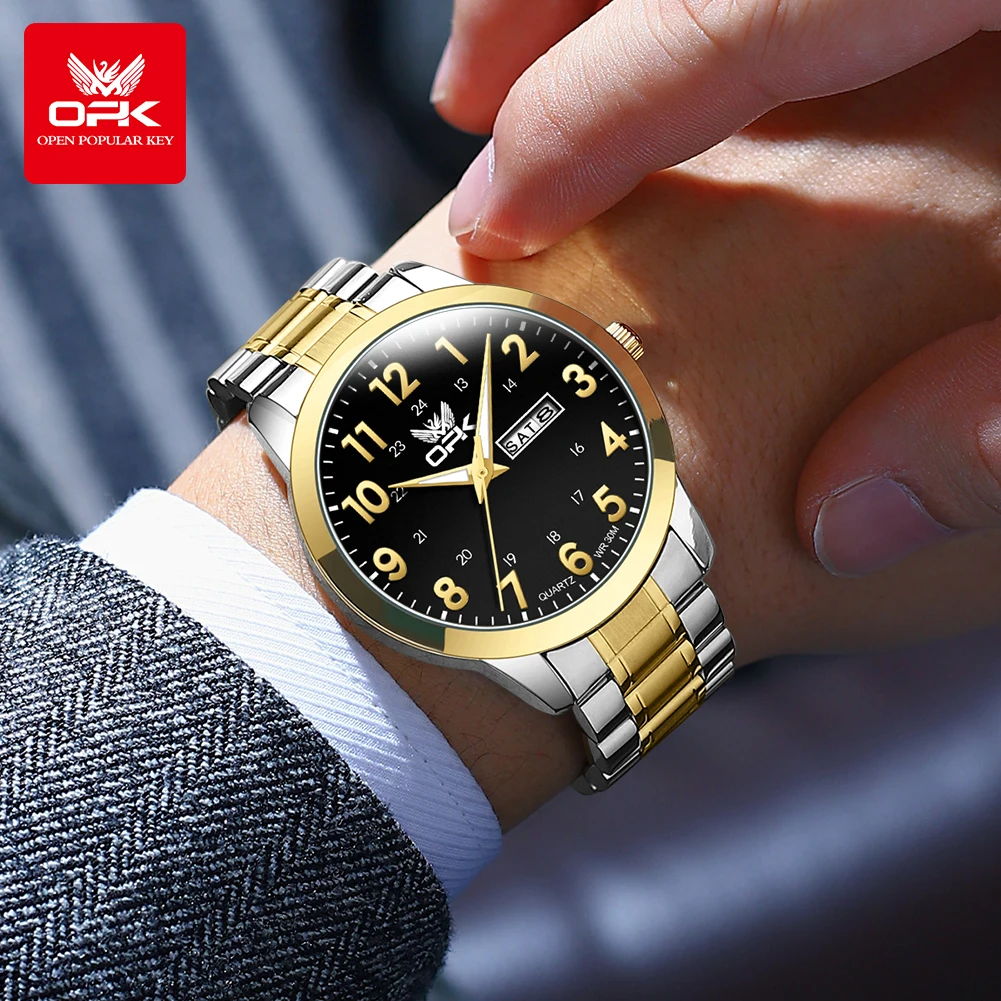 OPK  8176  Arabic numeral dial dual calendar business men's quartz watch