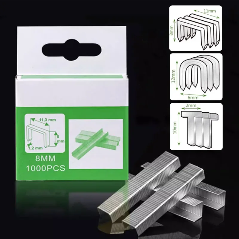 1000Pcs Heavy Duty Staples U/ Door /T Shaped Silver Stainless Steel Nail Large Staples 8-12mm for Upholstery/Wood/Picture Frames