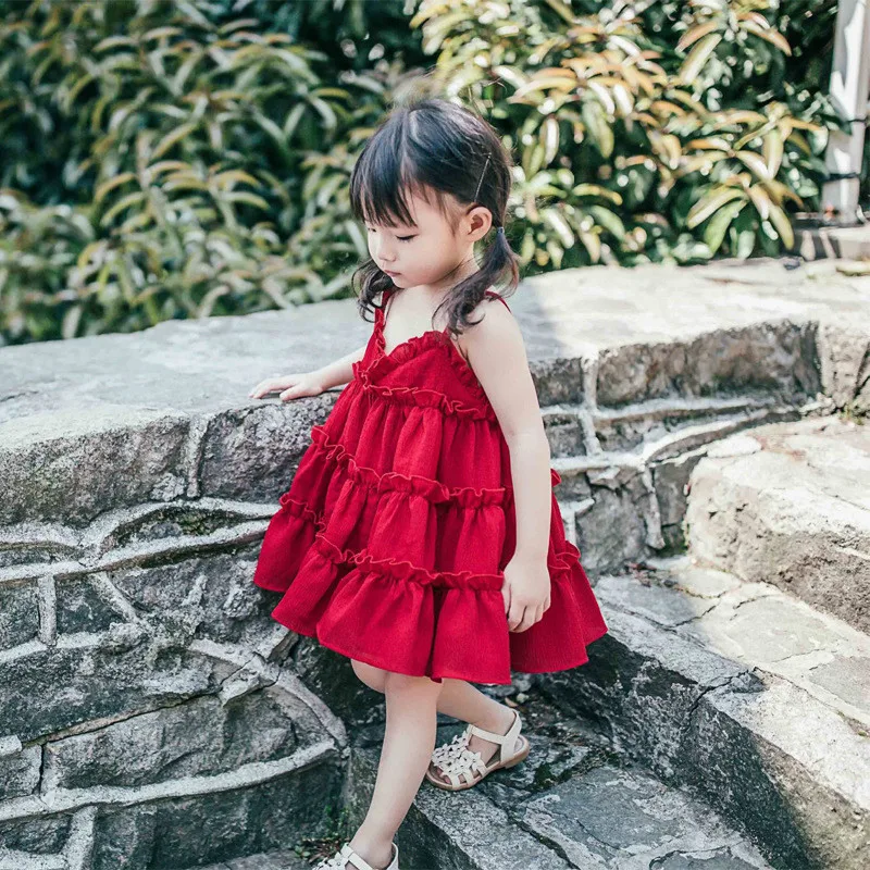 Girls Summer Sweet Dress Korean Version Children Clothing Stitching Lace Suspender Princess Vestidos Baby Kids Casual Clothes