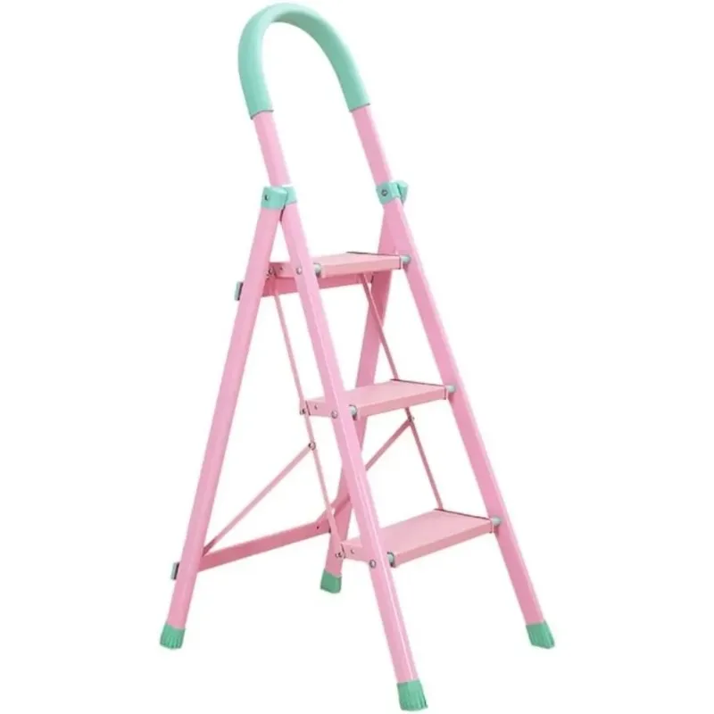 3/4-Step Carbon Steel Folding Ladder, Anti Slip Pedals Herringbone Space Saving Step Stool for Home Indoor Outdoor Daily SafeUse