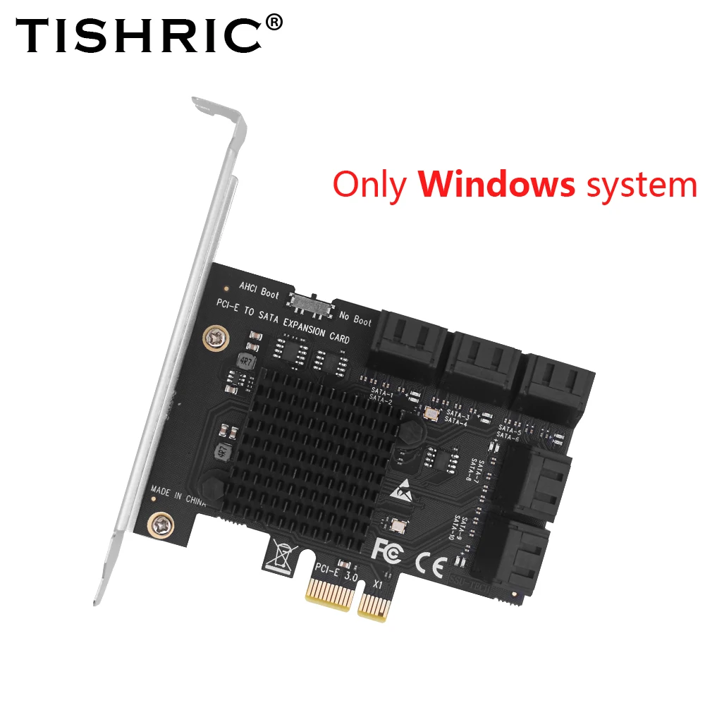 

Разветвитель TISHRIC PCIE 3.0 PCIE 1X на 10-портовый преобразователь карты расширения Sata, совместимый с графическим интерфейсом X4 X8 X16