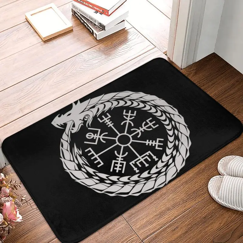 Vegvisir Jormungandr World Serpent Door Floor Bath Kitchen Mat Norse Viking Compass Doormat Living Room Entrance Rug Carpet