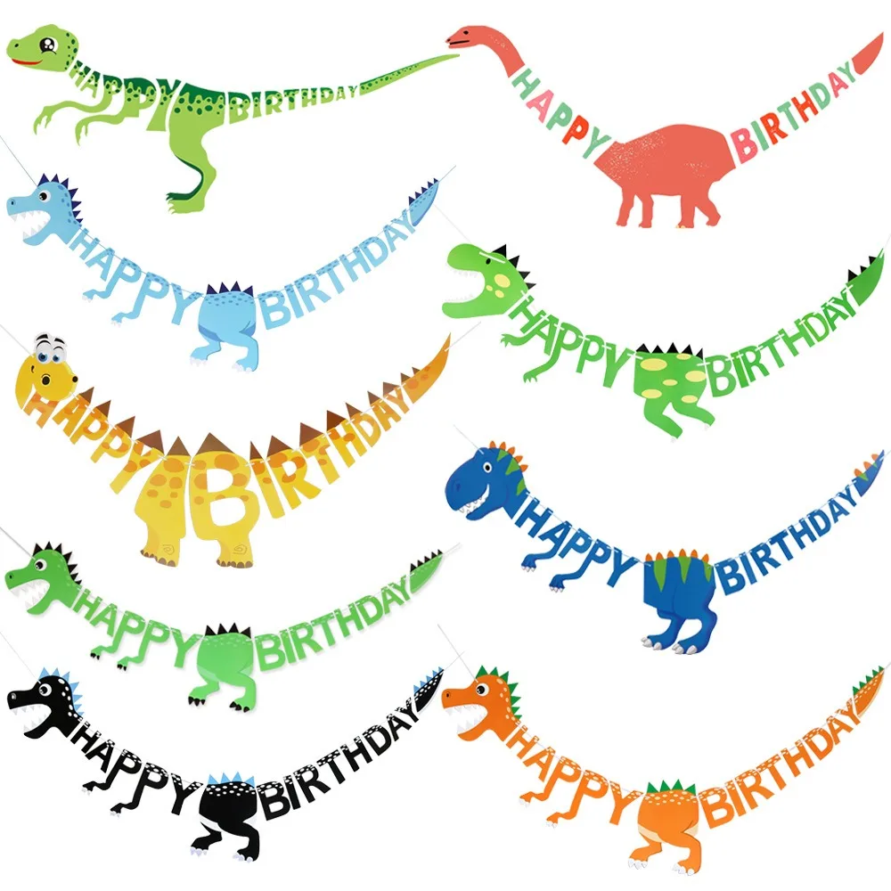 Cartoon Dinosaurier Happy Birthday Banner Dschungel Safari Dino Thema Happy Roar Kinder Jungen Mädchen Geburtstagsparty Girlanden Deko – Detail 1