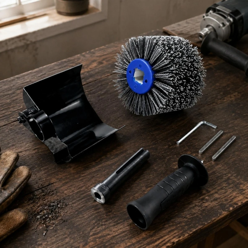 Sanding Drum Attachment with Abrasive Strands and Adapter Mount for Wood Texturing, Metal Oxidation Removal, Brushing M4YD