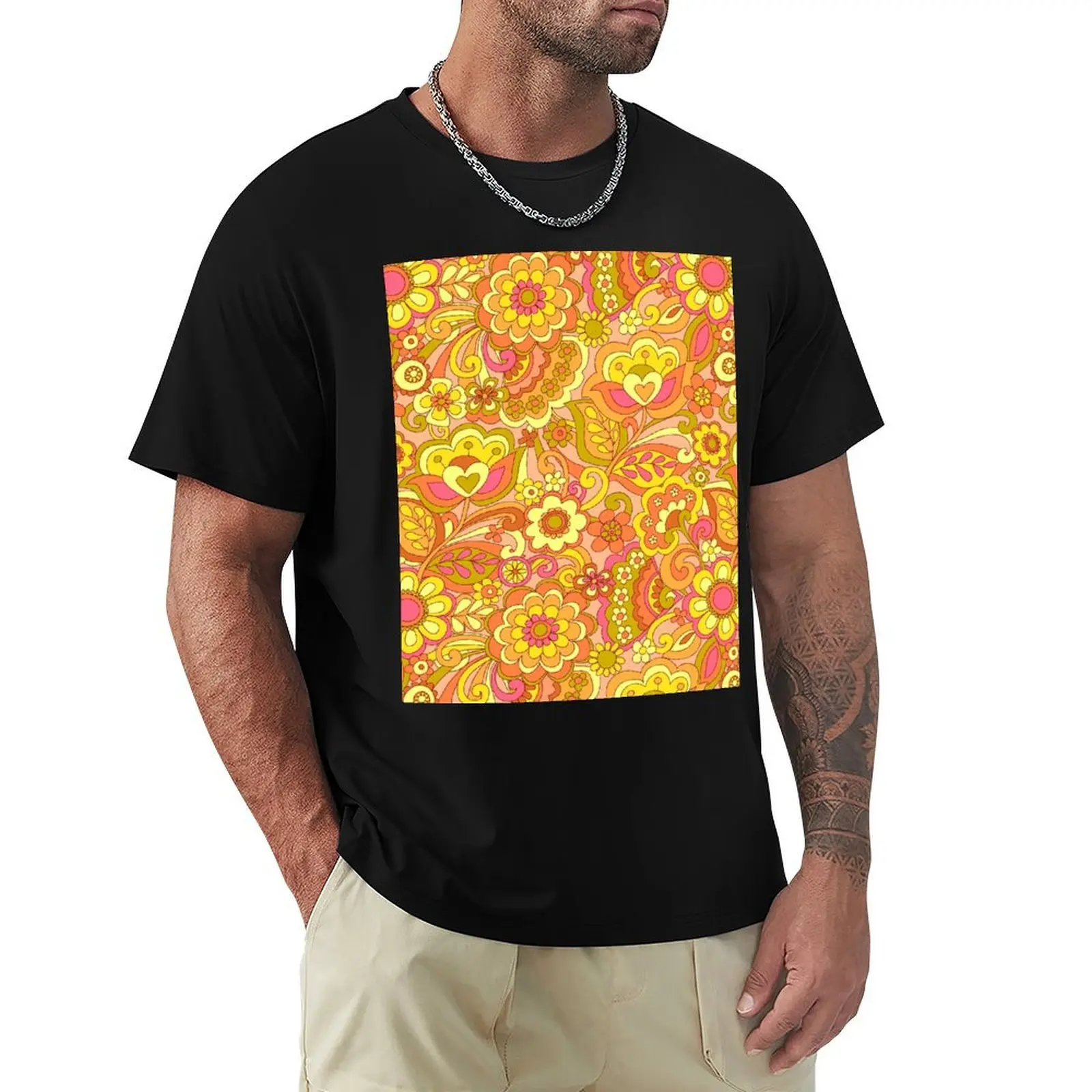 

Yellow Flower Power T-Shirt vintage graphic tee heavyweights Funny t-shirt custom shirt mens designer t shirt