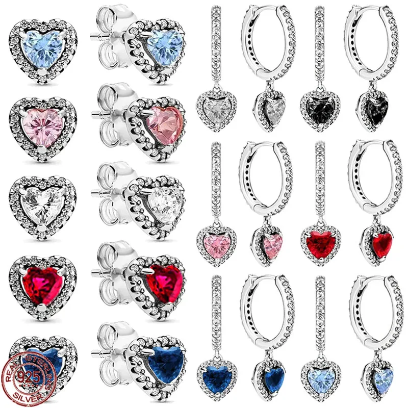 New 925 Sterling Silver Various Colors Classic Shiny Heart-shaped Earrings Light Luxury Exquisite Charm Jewelry Holiday Gifts