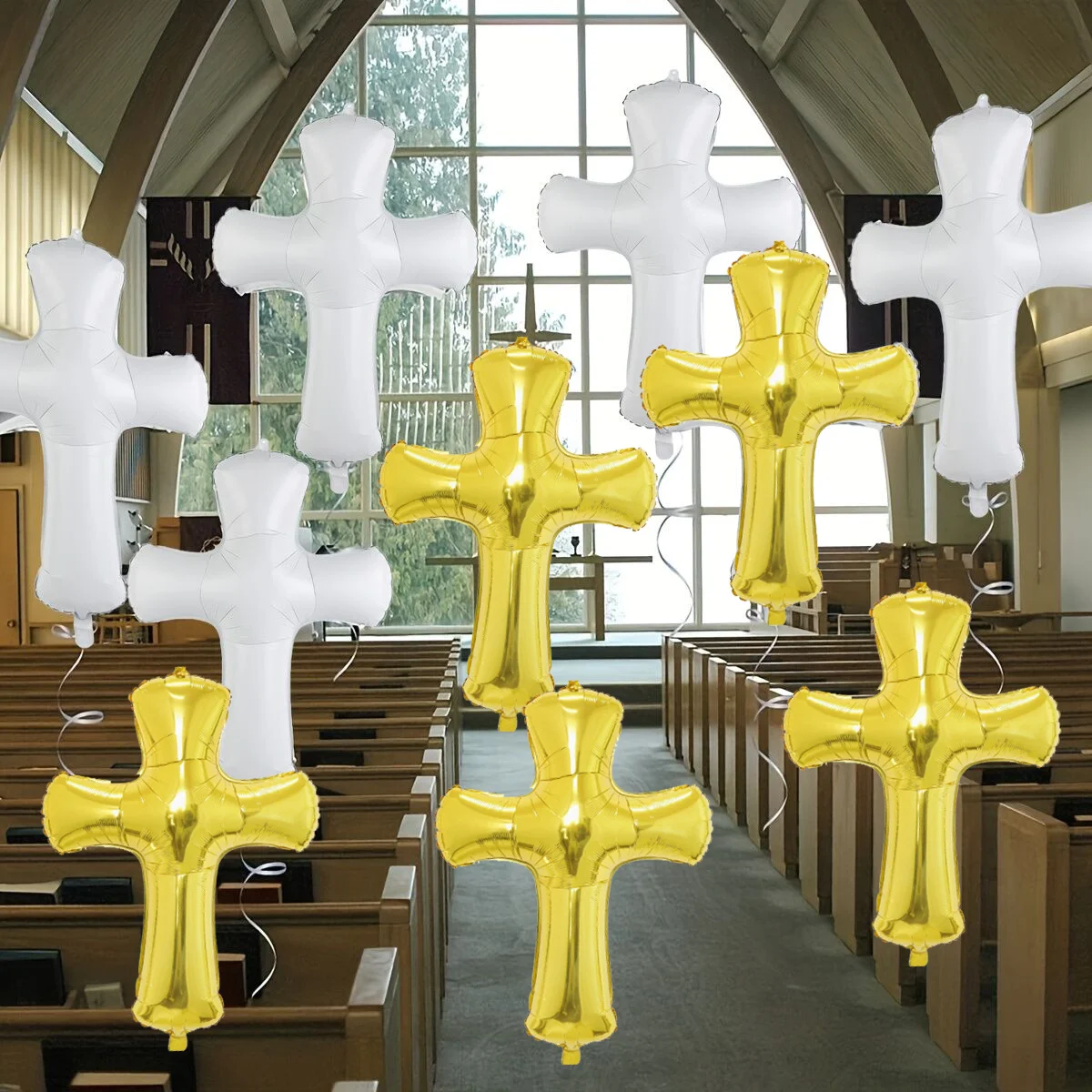 Globo de película de aluminio cruzado de comunión batismal dorado y blanco de 85CM, decoración de globos de resurrección de baño, fiesta de Pascua, 2 uds.