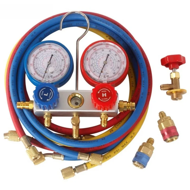 Manifold Gauge Set Dual Valve Refrigerant Gauge, R134A Air Conditioning Pressure Gauge
