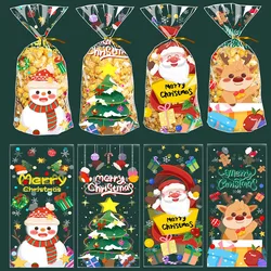 50pcs Merry Christmas Cellophane Bags With Twist Ties Xmas Clear Cello Candy Gift Bags New Year's Eve Christmas Party Decoration