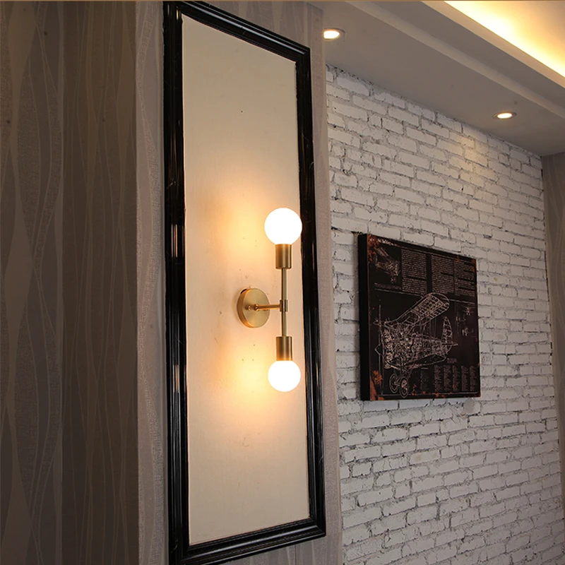 Simple Indoor E27 Light Source Brass Wall Lamp Furniture Decoration Bedroom Corridor Lighting Wall Lamp Two Lamp