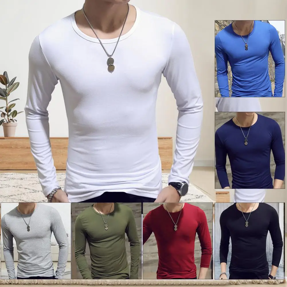 Sweatshirt Simple Solid Color Long Sleeve Top 7 Colors Pullover  Slim Sports Pullover for Men