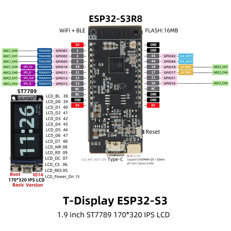 ABPQ-T-Display-S3 ESP32 S3 mit 1,9 Zoll ST7789 LCD Display Development Board WIFI Bluetooth5.0 Wireless Modul 170X320
