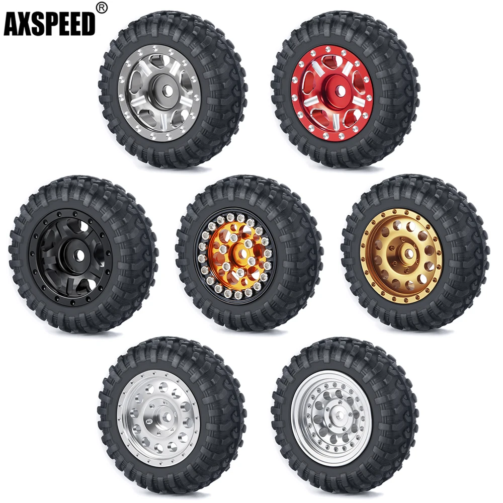 

AXSPEED 4Pcs Beadlock Wheel Rims Rubber Tires Kit for Kyosho MINI-Z 4x4 1/18 Jimny 1/24 Wrangler Hilux Surf RC Crawler Car