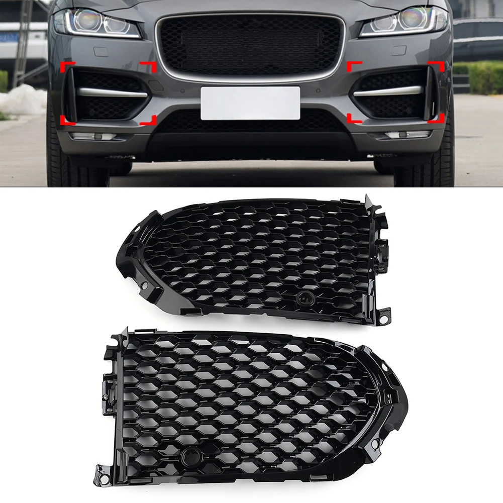 

2Pcs Glossy Black Car Opened Mesh Front Bumper Fog Light Lamp Grill Grille With PDC For Jaguar F-Pace 2016 2017 2018 2019 2020