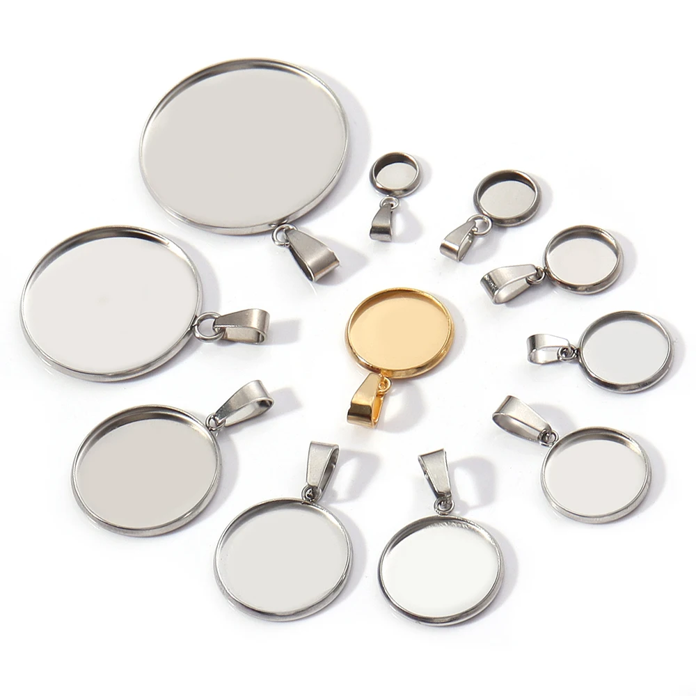 5-10pcs 6-30mm Stainless Steel Round Cabochon Base Tray Blank Cabochon Base Setting Charms Pendant For Jewelry Making Supplies