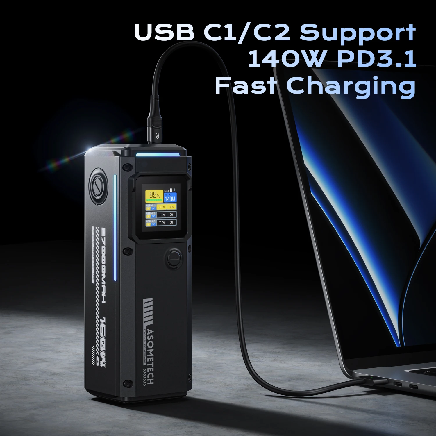 160W Power Bank 27000mAh 140W PD 3.1 USB C Fast Charging External Battery Portable PowerBank for IPhone Laptop Macbook Samsung