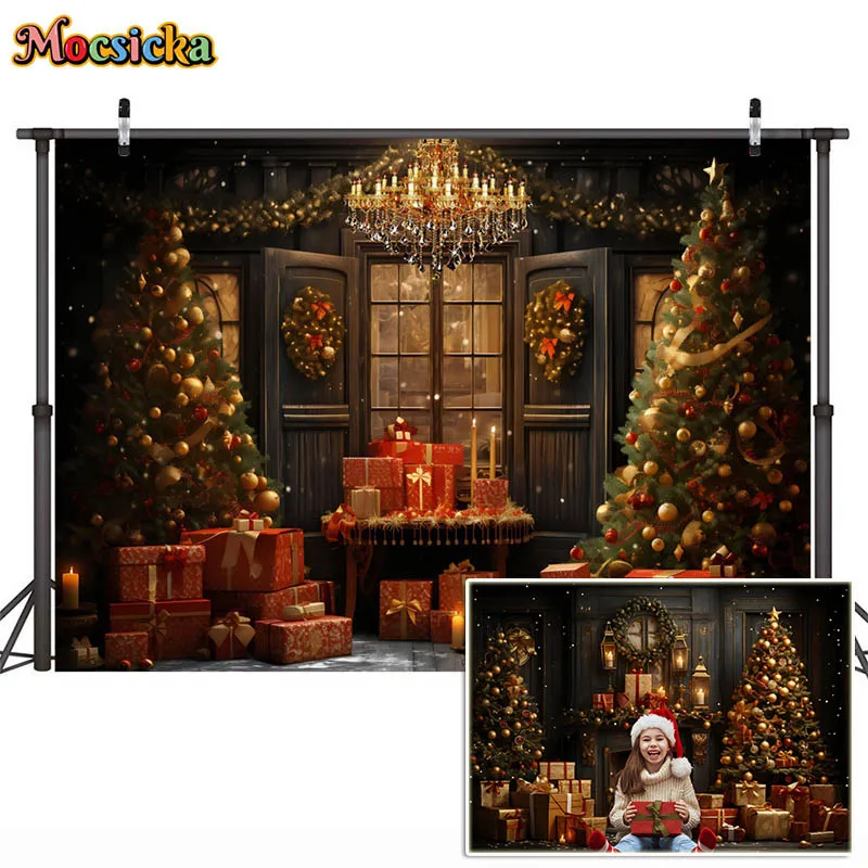 Photography Background Christmas Indoor Fireplace Window Family Portrait Props Xmas Tree Party Decor Kids Backdrops Photo Studio