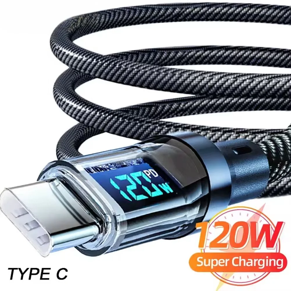 

120W USB To Type-C Cable Fast Charging Digital Display Data Cord LED Display High-Speed for Huawei / Xiaomi / Samsung / Vivo