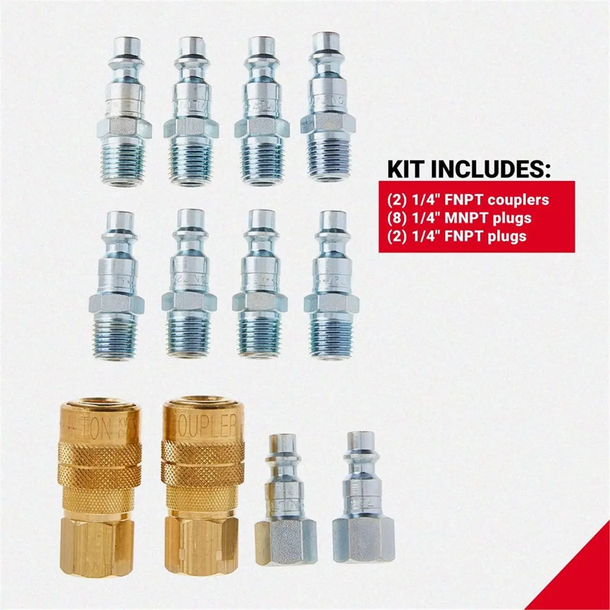 Mega Oferta 618 (S-210) Kit de 12 Acopladores y Conectores de Aire Estilo M de 1/4" NPT, Máx. 300 PSI, 40 SCFM