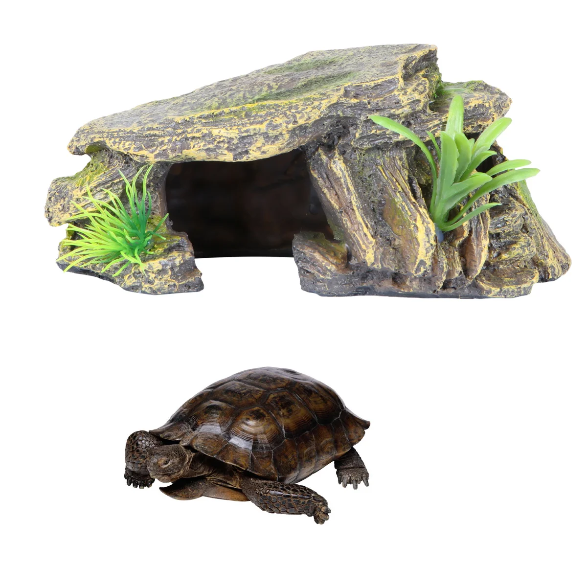 

Turtle Reptile Habitat Resin Aquarium Decoration Fish Tank Hiding Cave Random Grass Landscape for Fresh Saltwater Fish Habitat