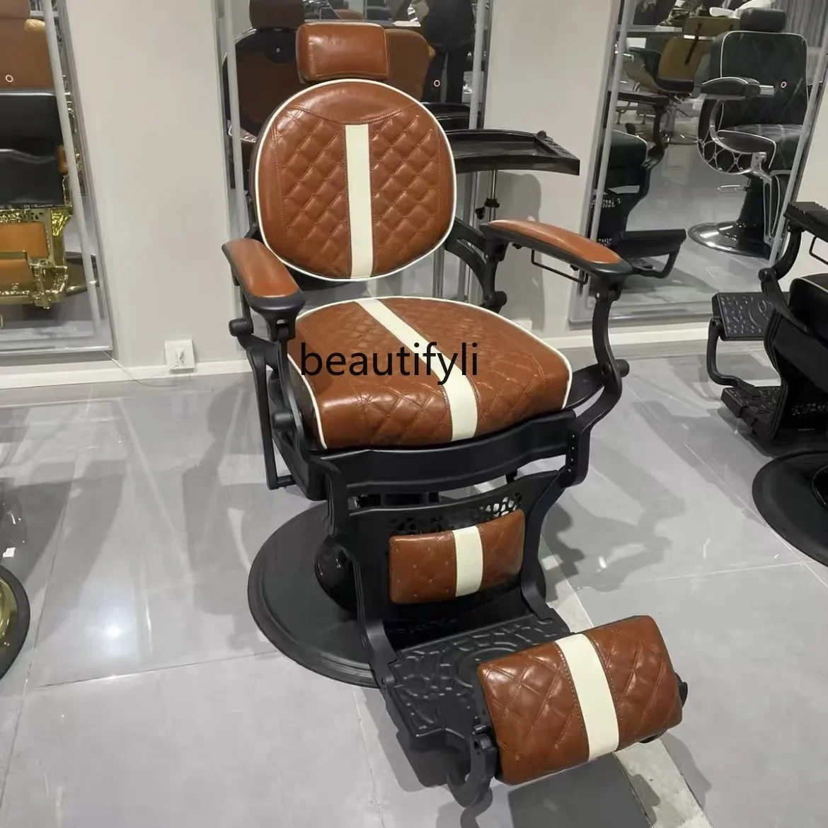 Retro oil head chair, premium hair salon chair can be reclined, shaving and shaving, special for hair salon.