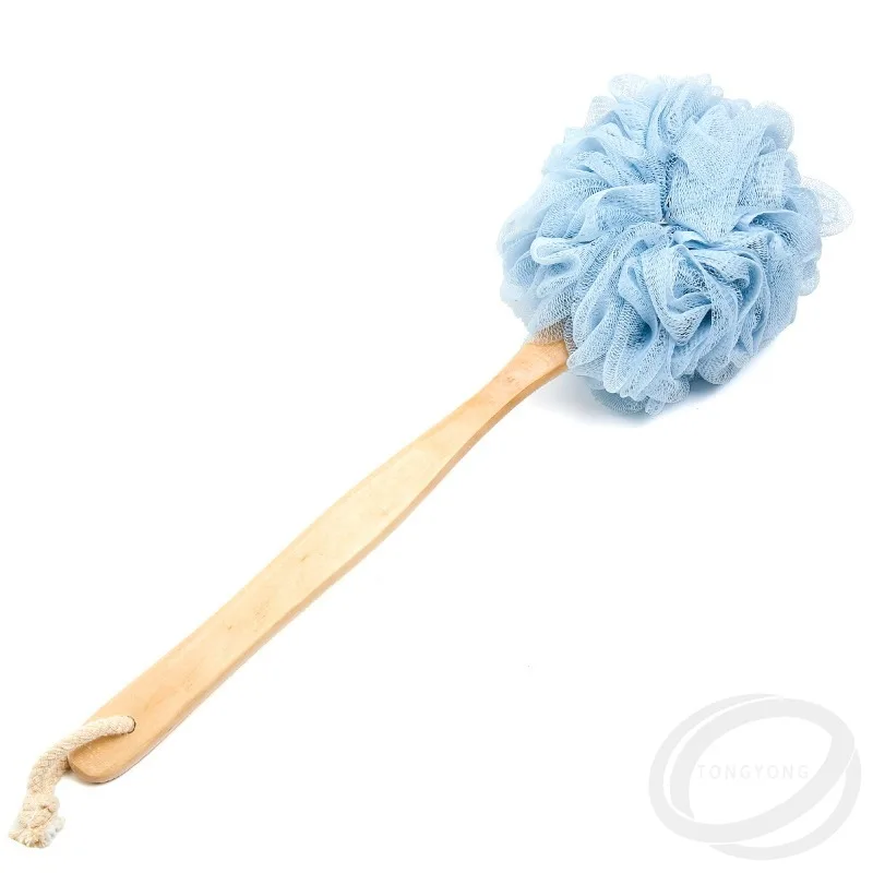 1PCS Long Handle Wooden Bath Brush Mesh for Skin Exfoliating Ball Flower Back Scrubber Back Sponge Scrubber for Men and Wom