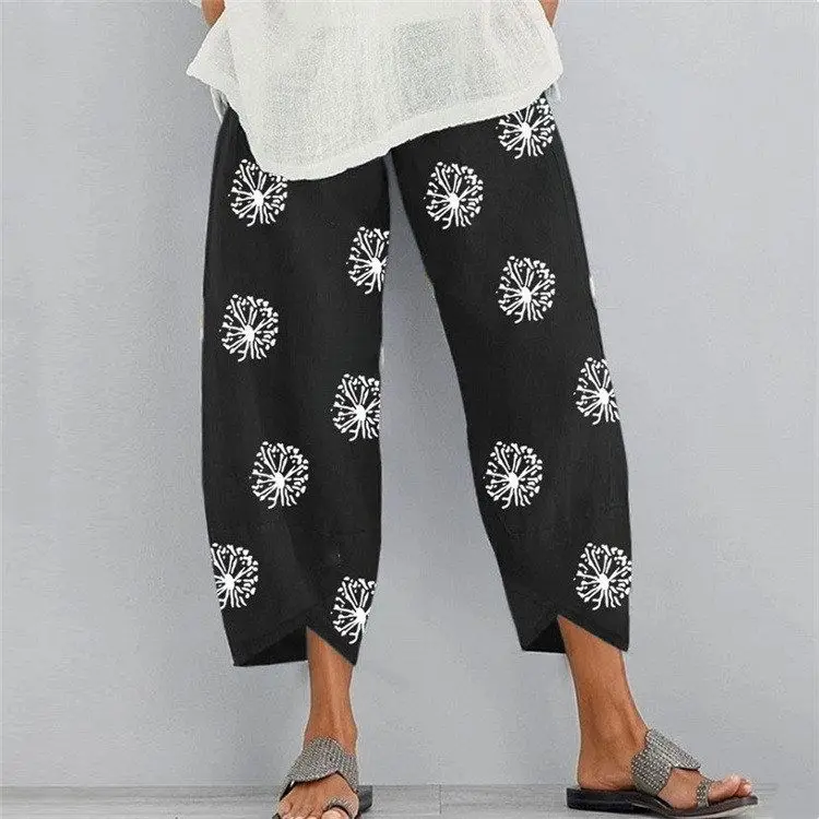 Spring Summer Women's Loose Cotton Linen Pants Fashionable Multi-Color Print Casual Trousers with Pockets High Waist Straight...
