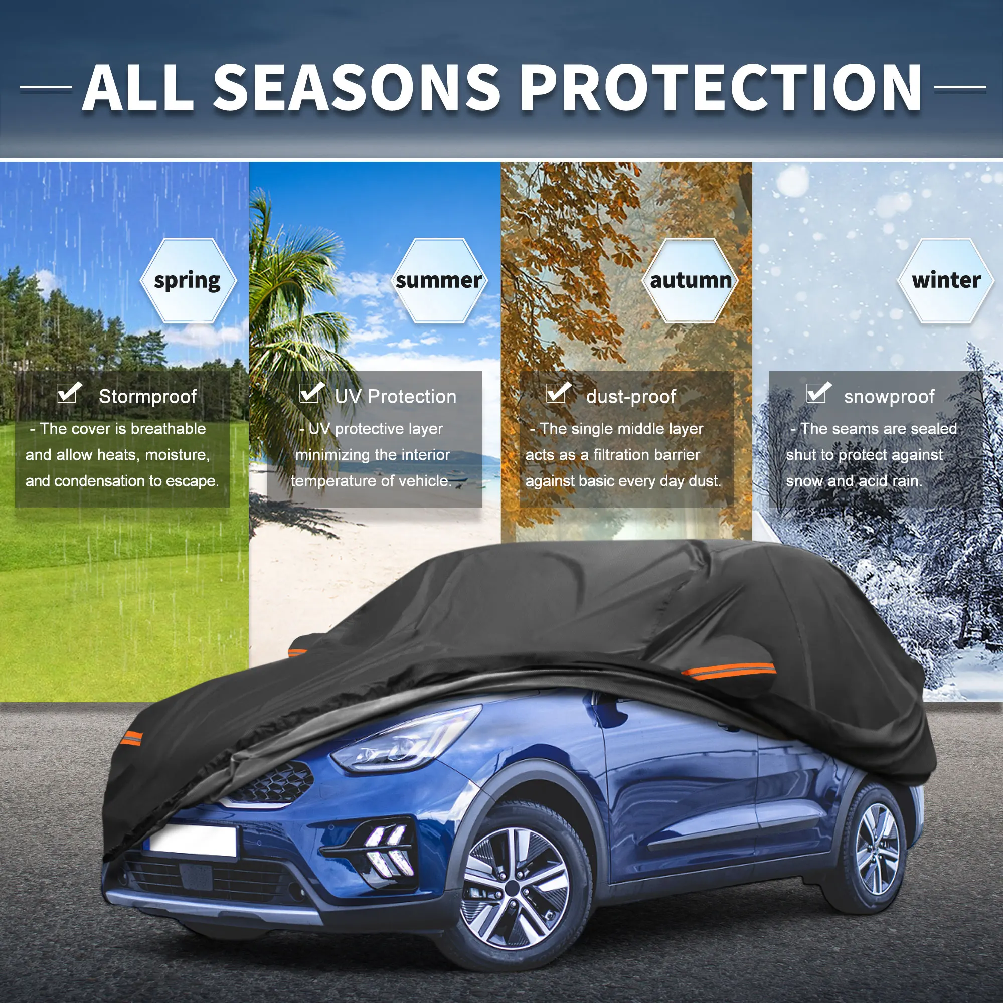 

Uxcell Car Cover Outdoor Waterproof Sun Rain Snow Hail Protection with Left Side Door Zipper 210D-Pu for Kia Niro