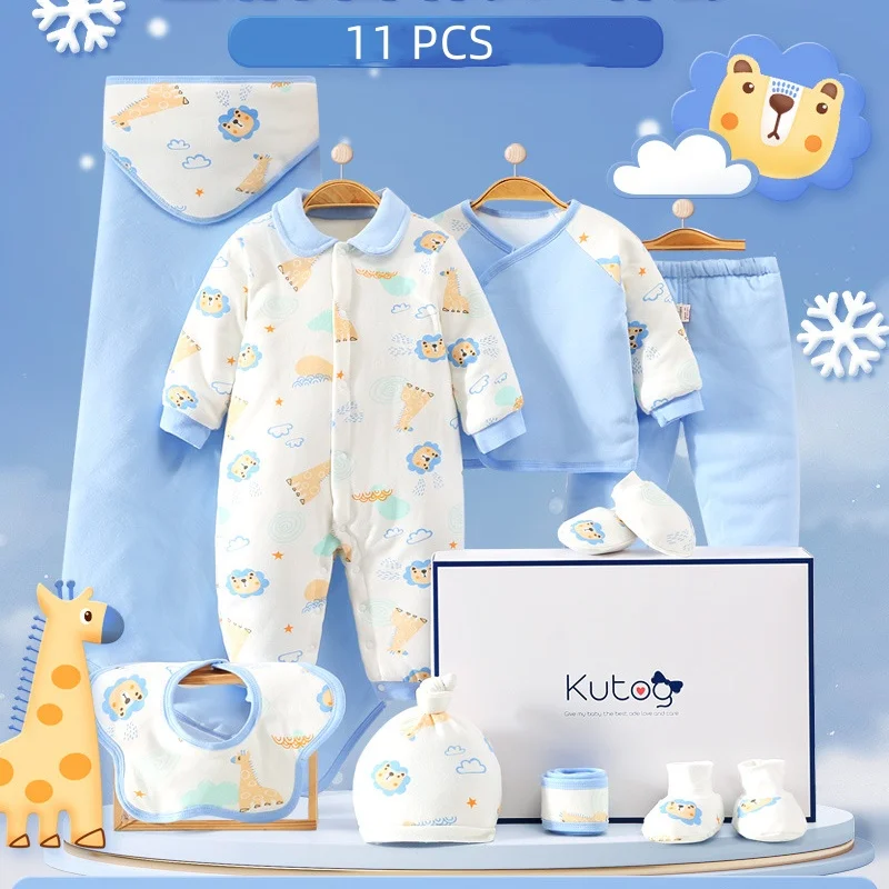 9/11 pieces/lot Newborn Baby Clothing Set Boys Girls 100% Cotton Infant Outfits Winter Baby Hat Bib Clothes Suit