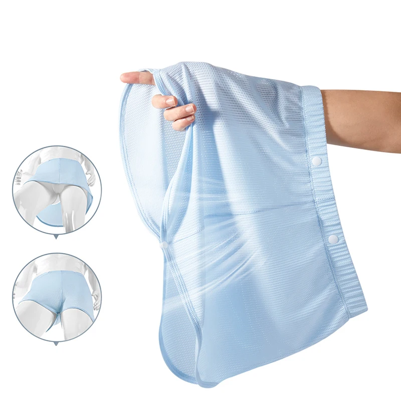 Men Sexy Ice Silk Arrow Pants Underwear Dress Open Crotch Breathable Panties Button Adjust Scrotum Separation Underpants Homme