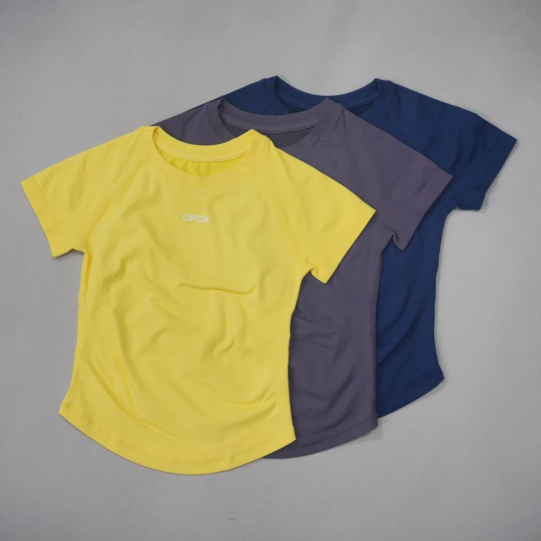 DFDK 2026 New Women Round Neck Sports T Shirt Breathable Short Sleeve Elastic Slim Fit Casual Tee For Gym Yoga Running Workout T